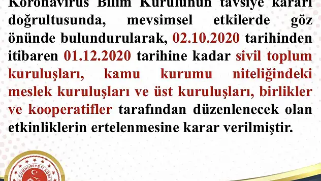 Ağrı'da etkinlikler 1 Aralık'a kadar askıya alındı