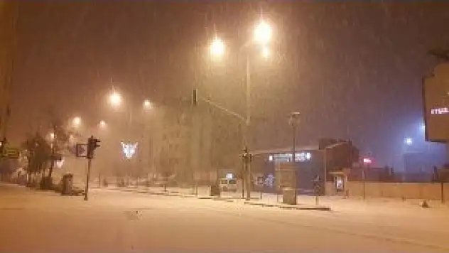 Iğdır'da gece  lapa lapa yağan kar görsel şölen oluşturdu