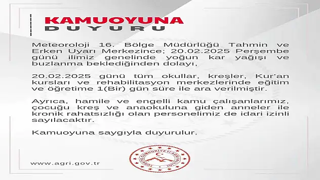 Ağrı'da eğitime karla gelen zorunlu mola