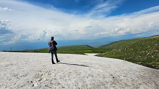 Ağrı'da haziranda kar ve yeşil bir arada