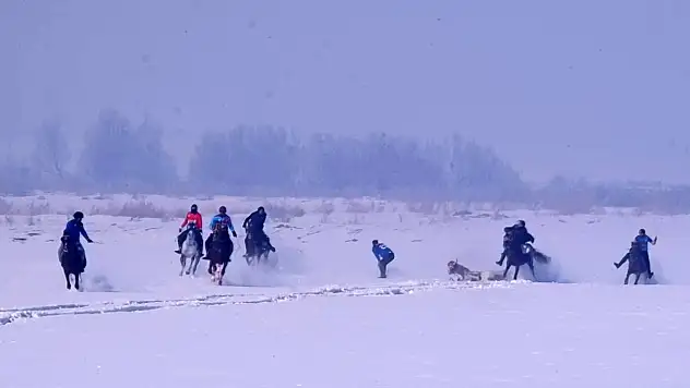 Erzurum'da kar üstü at yarışı nefes kesti