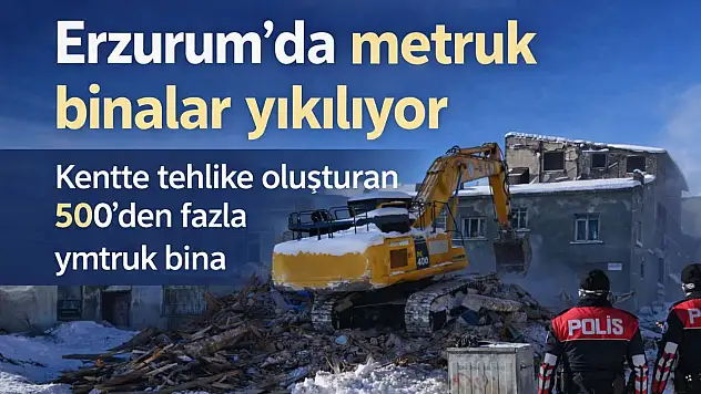 Erzurum'da metruk binalara yıkım operasyonu, güvenlik için önemli adım atıldı.