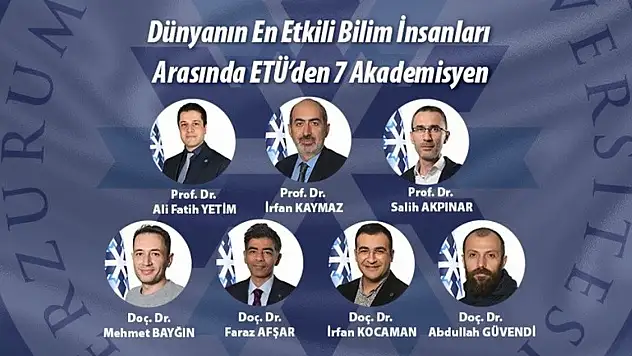 Erzurum Teknik Üniversitesi'nden 7 akademisyen, Stanford'un etkili bilim insanları listesine girdi