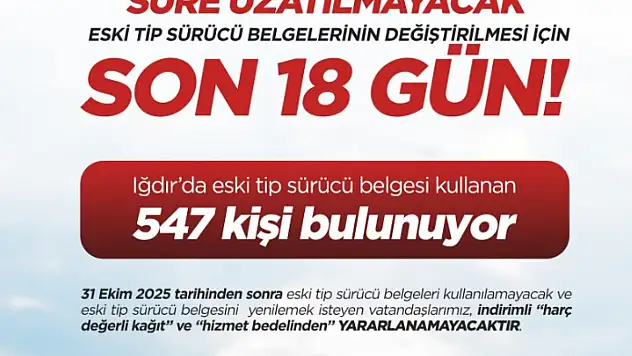 Iğdır'da Eski Tip Sürücü Belgeleri İçin Son 18 Gün