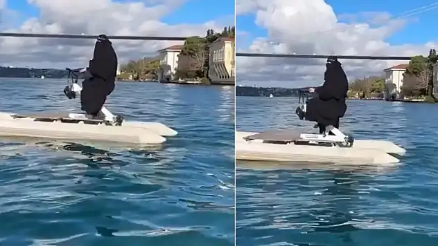 İstanbul Boğazı'nda su bisikleti süren çarşaflı kadın kim, adı ne, sosyal medya hesabı nedir?