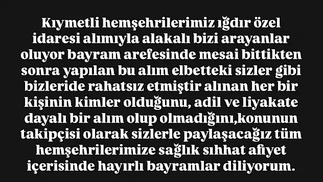 MHP Iğdır İl Başkanı'ndan Özel İdare Personel Alımına Sert Tepki Gösterildi!