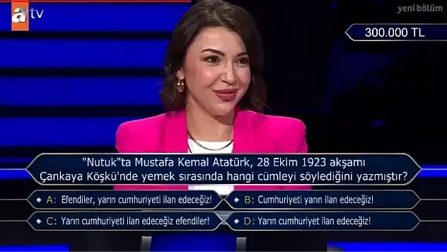 'Nutuk'ta Mustafa Kemal Atatürk, 28 Ekim 1923 akşamıÇankaya Köşkü'nde yemek sırasında hangi cümleyi söylediğini yazmıştır?
