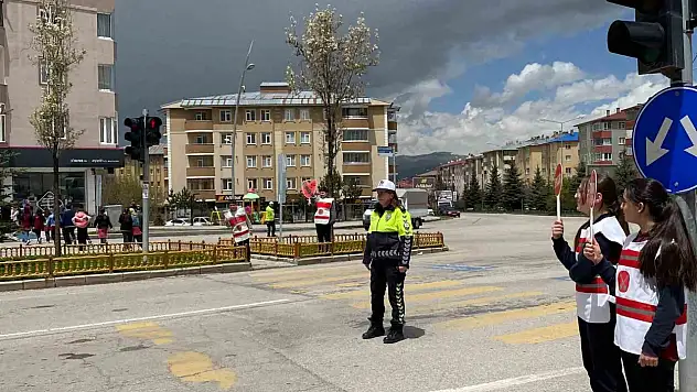 Öğrenciler Erzurum'da yaya geçidi uygulamasıyla trafik bilinci oluşturdu