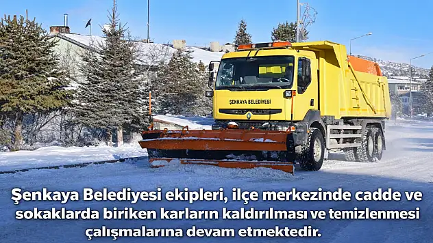 Şenkaya'da Kar Temizleme Çalışmaları Aralıksız Sürüyor