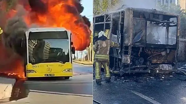 Ümraniye'de Hareket Halindeki İETT Otobüsü Alev Alev Yandı