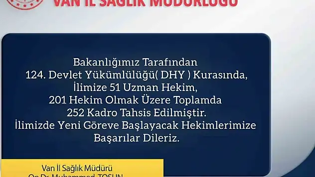 Van'a 252 yeni doktor atandı, sağlık hizmetleri güçleniyor!