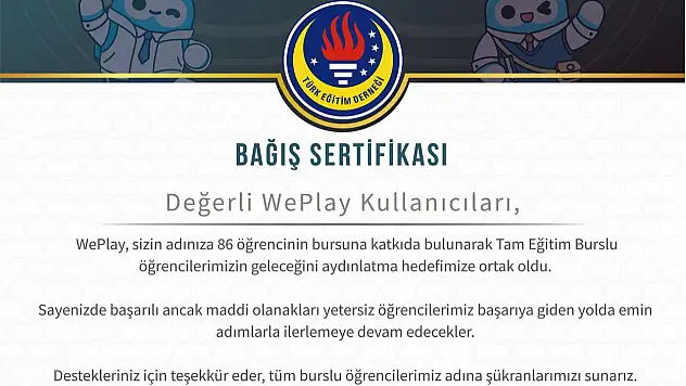 WePlay, Türk Eğitim Derneği (TED) İle El Ele Vererek 86 Öğrencinin Hayallerine Destek Oluyor