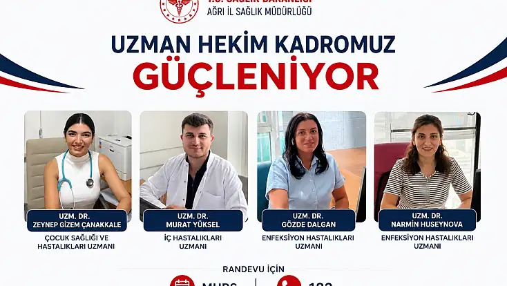 Ağrı Eğitim ve Araştırma Hastanesi’nde 4 uzman hekim daha göreve başladı