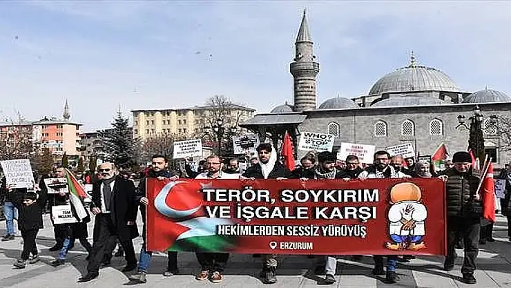 Erzurum'da sağlık çalışanları, Gazze için 'sessiz yürüyüş' yaptı