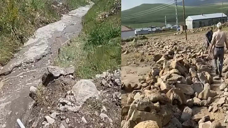 Kars'ta sağanak sonrası meydana gelen sel nedeniyle ev ve ahırları su bastı