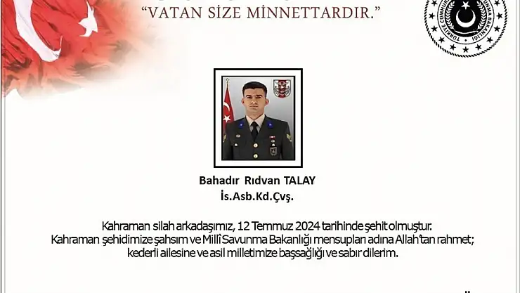 Pençe-Kilit operasyonu bölgesinde bir asker şehit oldu