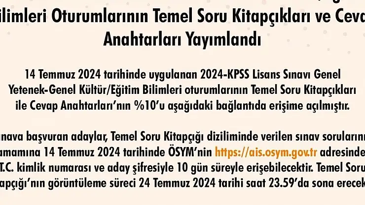2024 KPSS soru ve cevap anahtarı yayımlandı