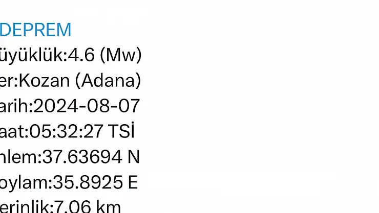 Adana'da 4,6 büyüklüğünde deprem meydana geldi