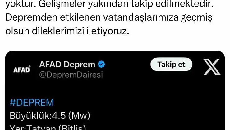 Bitlis Valiliğinden deprem açıklaması