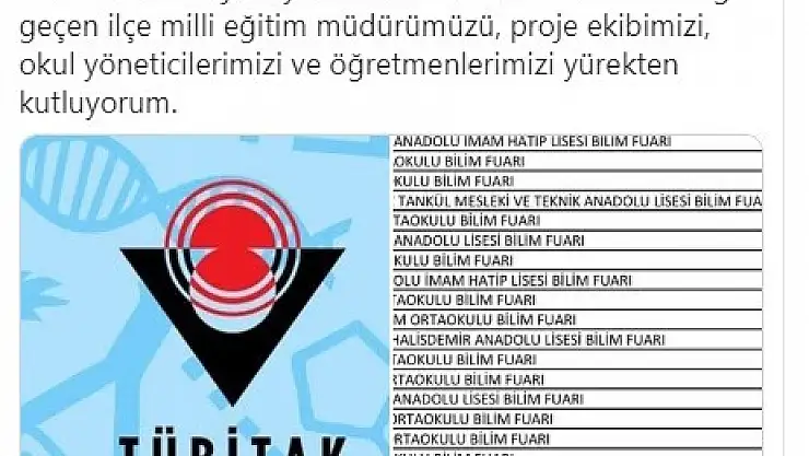 Diyadin'de 7 okulun projesi TÜBİTAK tarafından kabul edildi