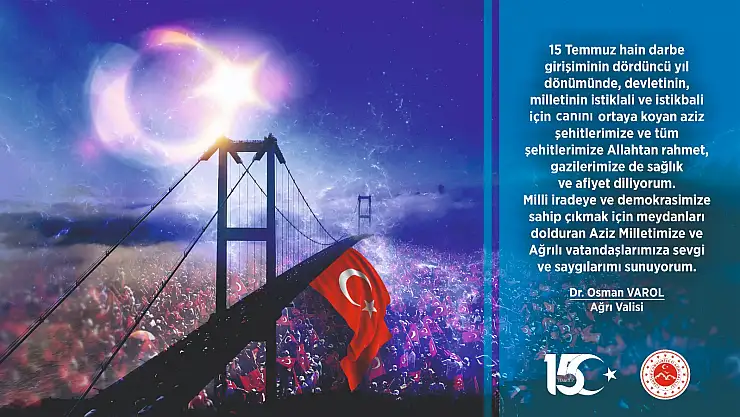 Vali Varol'dan 15 Temmuz Demokrasi ve Milli Birlik Günü Mesajı