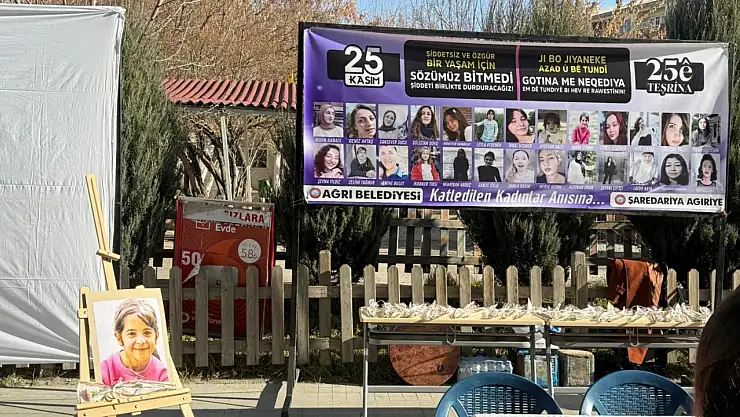 Ağrı'da kadına yönelik şiddete dikkat çeken pankart sergilendi