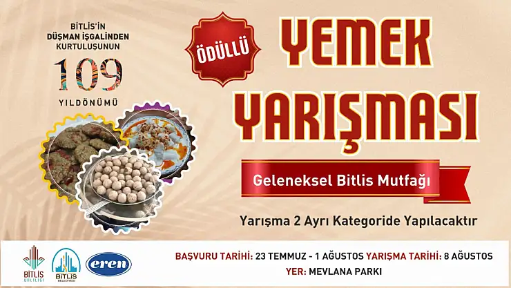 Bitlis'te 109. Kurtuluş Kutlamaları'nda Yerel Lezzetler Yarışacak