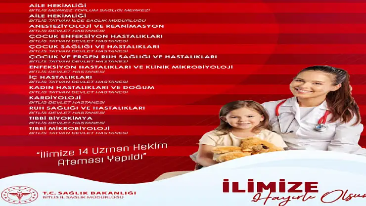 Bitlis'te 14 Uzman Hekim Ataması ile Sağlık Hizmetleri Güçleniyor