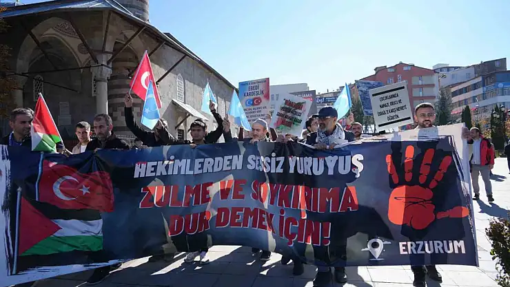 Erzurum'da 103 haftadır sağlık çalışanlarından Gazze'ye destek yürüyüşü devam ediyor