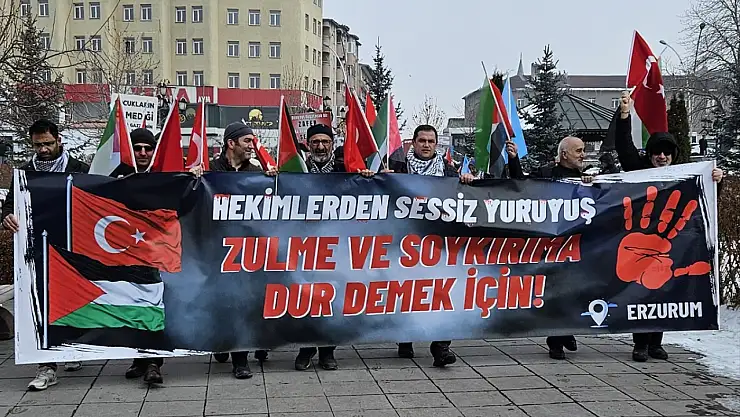 Erzurum'da sağlık çalışanlarından Gazze için sessiz yürüyüş