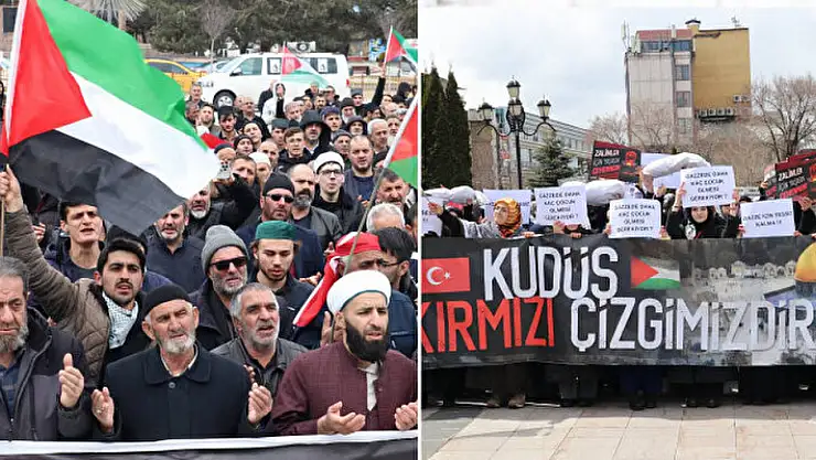 Erzurum'da vatandaşlar Gazze'ye destek için yürüdü