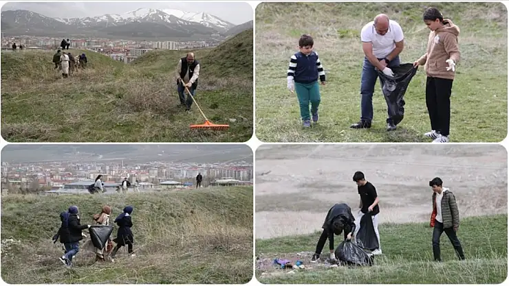 Erzurum'da vatandaşlar Hıdırellez kapsamında ecdat yadigarı tabyayı temizledi