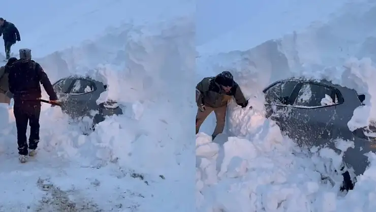 Kars'ta 2 kişi ATV araca bağladığı halatla snowboard yaptı