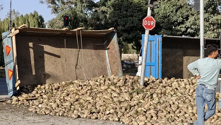 Muş'ta şeker pancarı yüklü traktör devrildi, trafik kontrol altına alındı