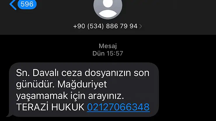 Sayın davalı ceza dosyanızın son günüdür mesajı dolandırıcı mı? Terazi hukuk mesaj geldi