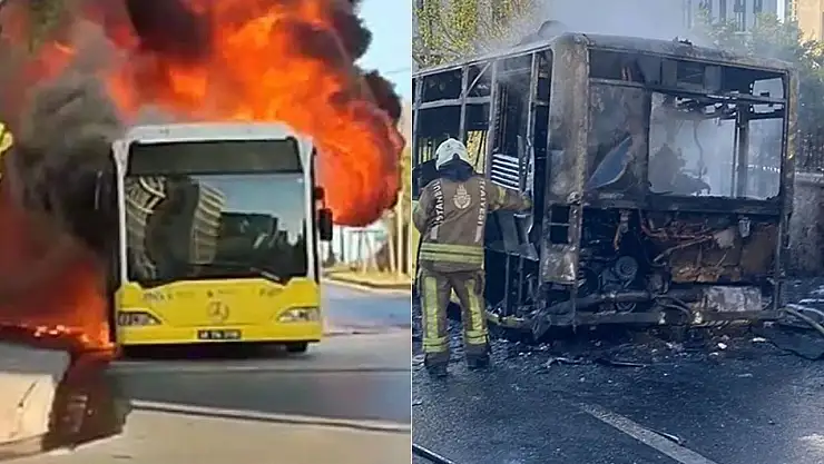 Ümraniye'de Hareket Halindeki İETT Otobüsü Alev Alev Yandı