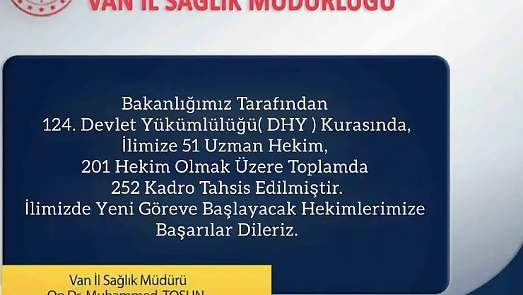 Van'a 252 yeni doktor atandı, sağlık hizmetleri güçleniyor!