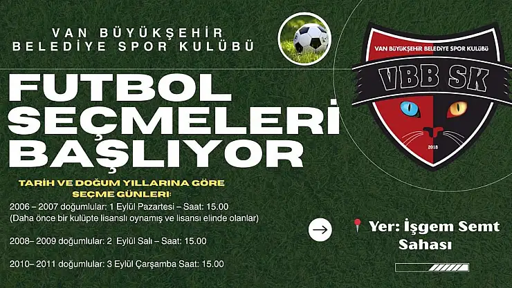 Van Büyükşehir Belediyespor'dan genç sporculara seçme fırsatı! 1-3 Eylül'de İŞGEM Sahası'nda!