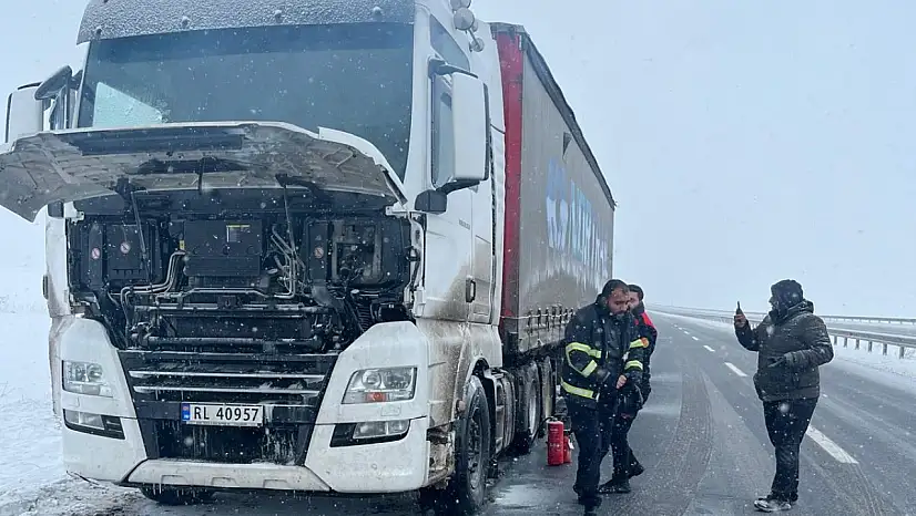 Ağrı şehir merkezine girmek üzereyken tır alev aldı
