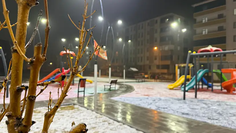İnce kar tabakası Ağrı'daki parkları beyaza çevirdi