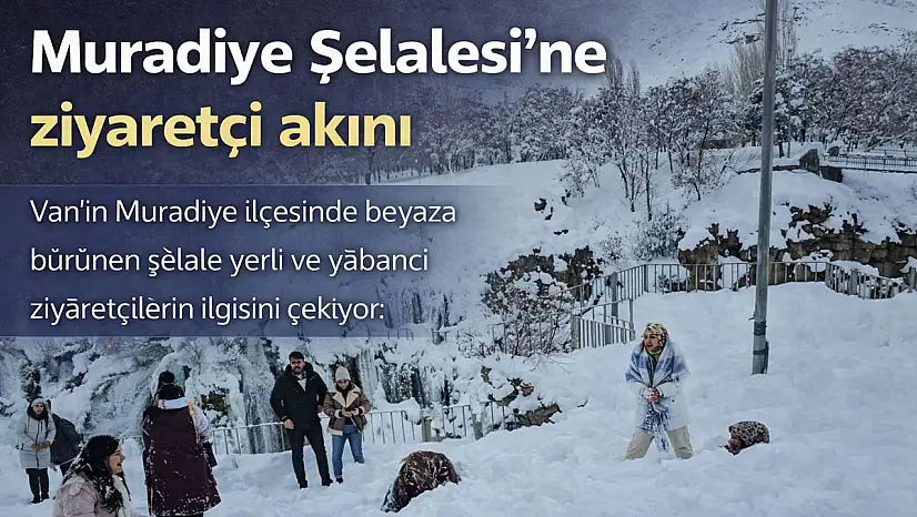Muradiye Şelalesi, kışın beyaza bürünerek ziyaretçi akınına uğruyor