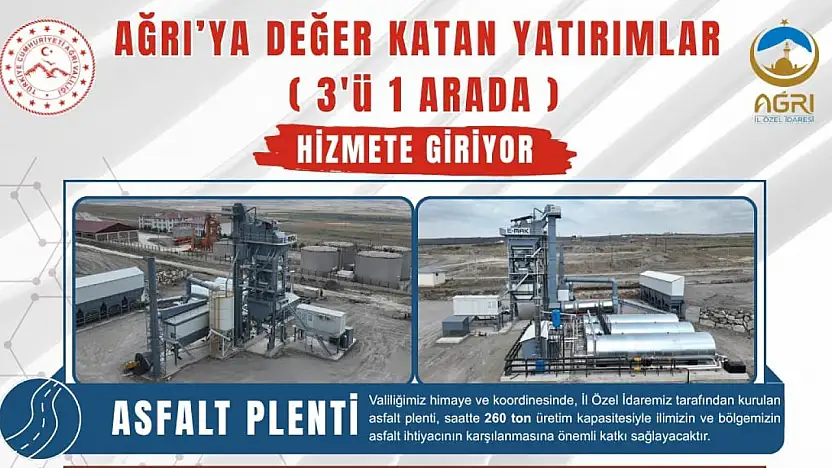 Ağrı'da 3 önemli yatırımla saatte 260 ton asfalt üretilecek
